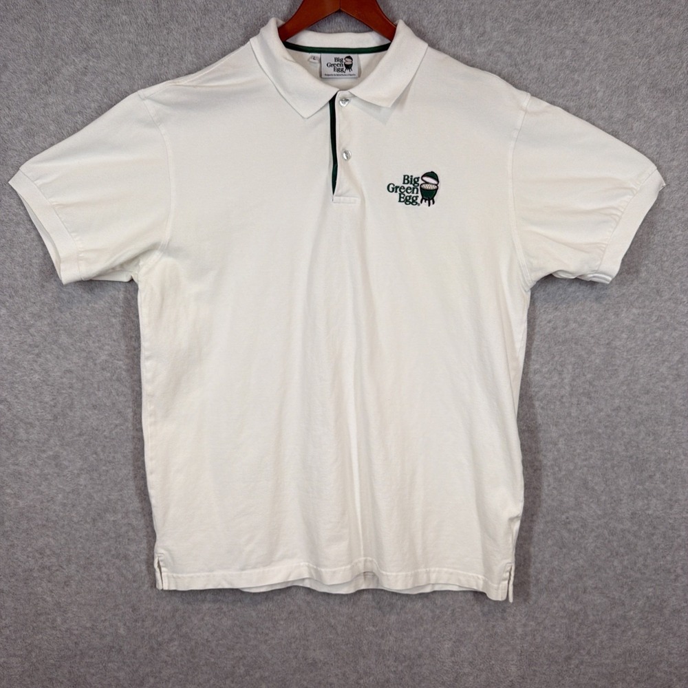 Big Green Egg Defoor Designs Men's Large S/S White Y2K Polo EUC Vintage
